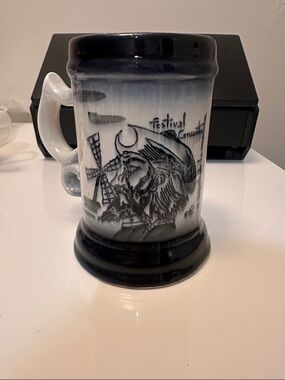 Ceramic Festival Beer Stein Mug - Blue and White